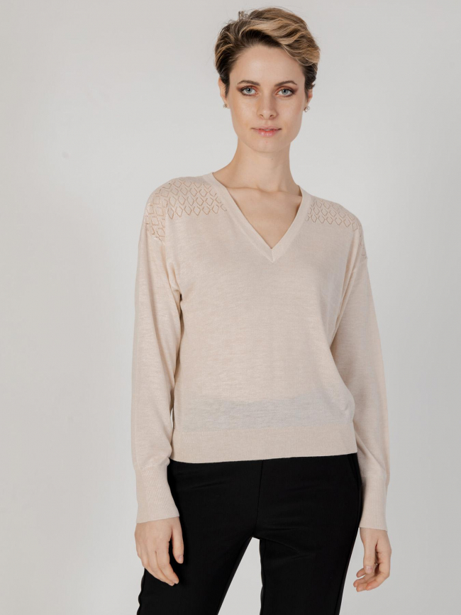 Pull col v bente beige femme - Jacqueline De Yong