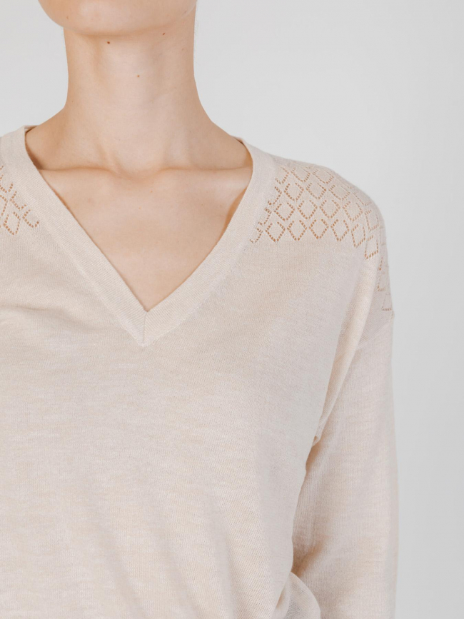 Pull col v bente beige femme - Jacqueline De Yong