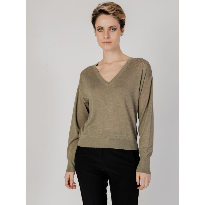 Pull col v bente kaki femme - Jacqueline De Yong