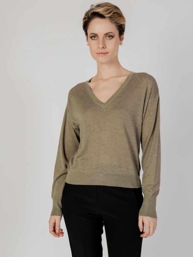 Pull col v bente kaki femme - Jacqueline De Yong