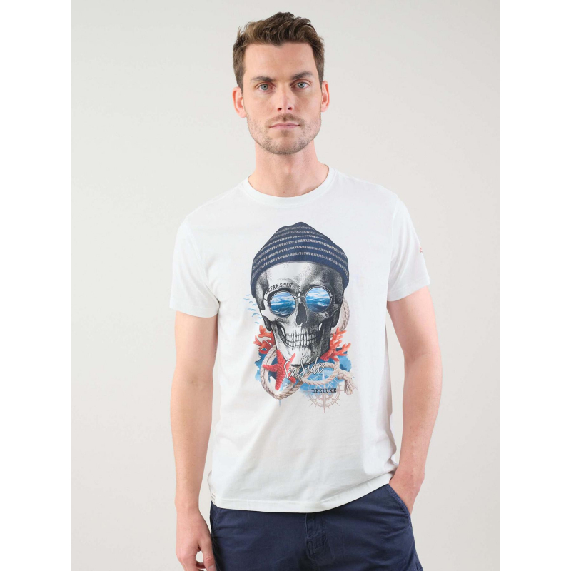 T-shirt nautica squelette blanc homme - Deeluxe