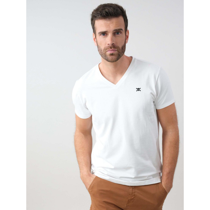 T-shirt col v yazel blanc homme - Deeluxe