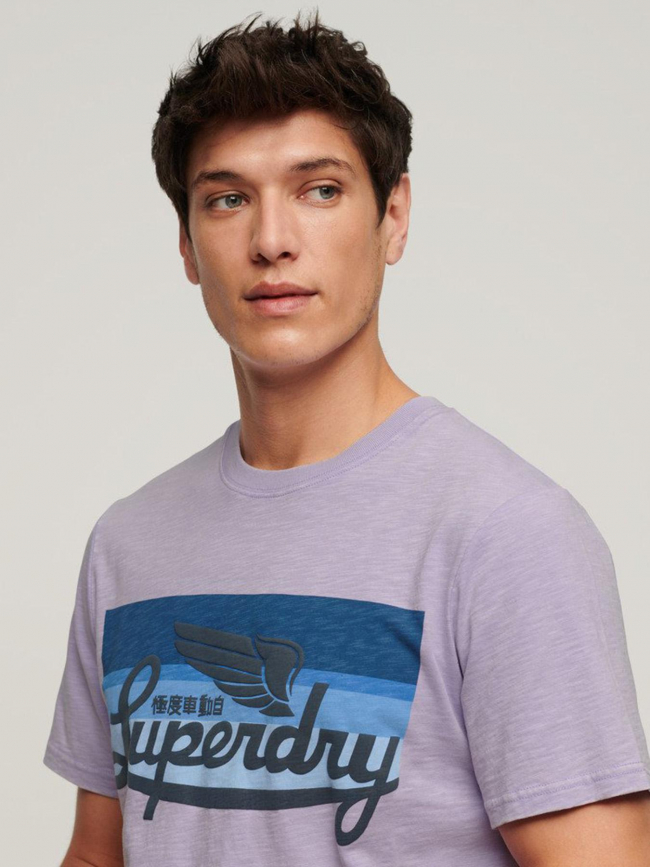 T-shirt classique à rayure logo cali violet homme - Superdry