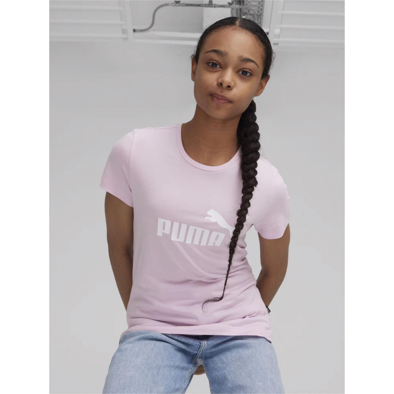 T-shirt essential logo blanc rose fille - Puma