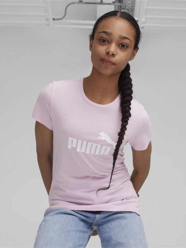 T-shirt essential logo blanc rose fille - Puma