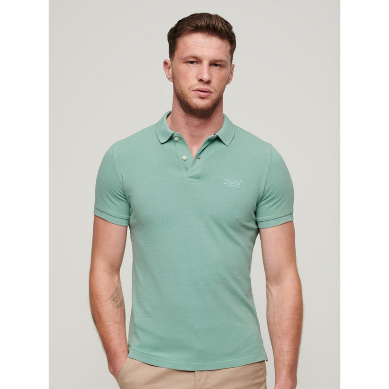 Polo uni pique vert homme - Superdry