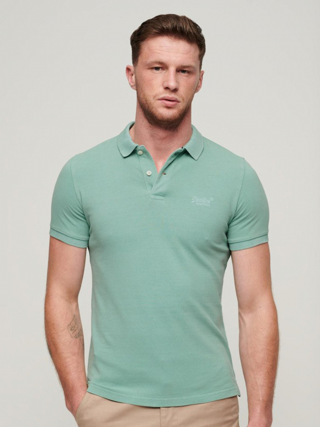 Polo uni pique vert homme - Superdry