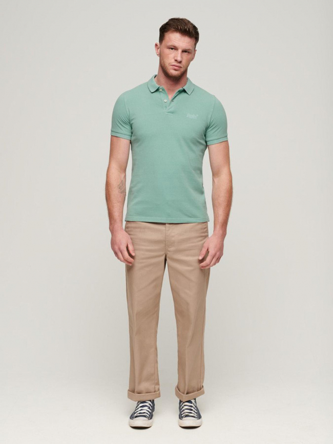 Polo uni pique vert homme - Superdry