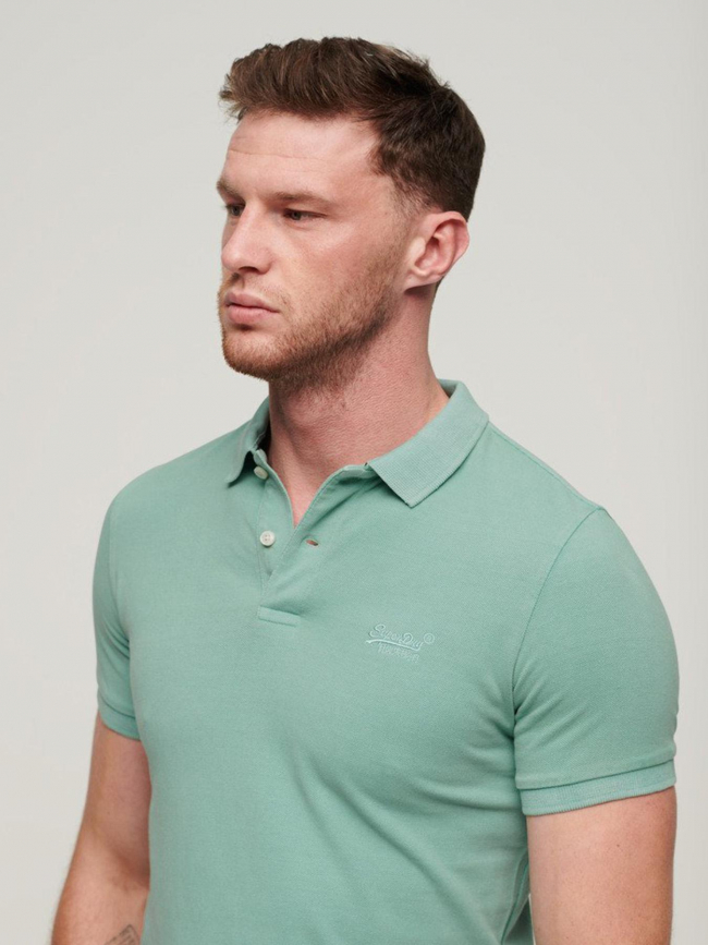 Polo uni pique vert homme - Superdry