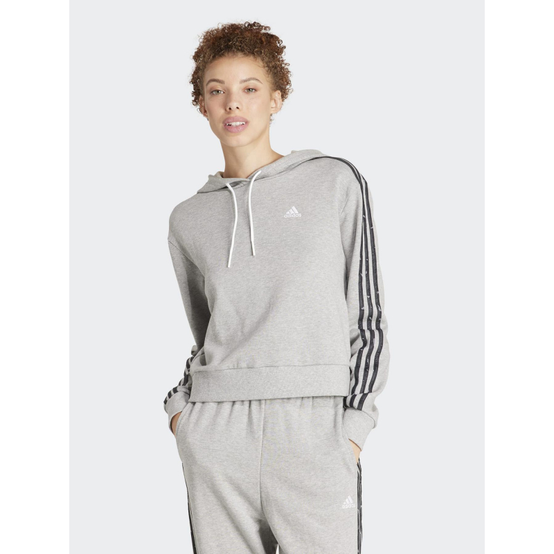 Sweat à capuche stripes motif animal gris femme - Adidas