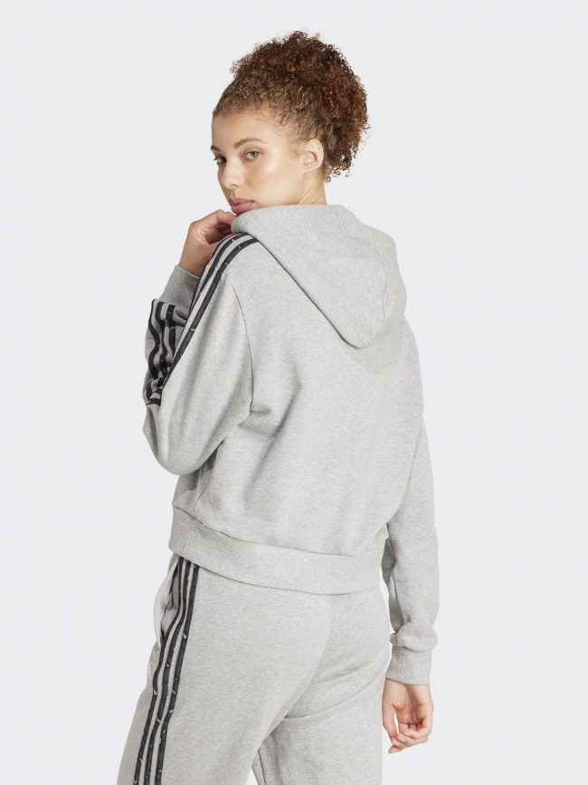 Sweat à capuche stripes motif animal gris femme - Adidas