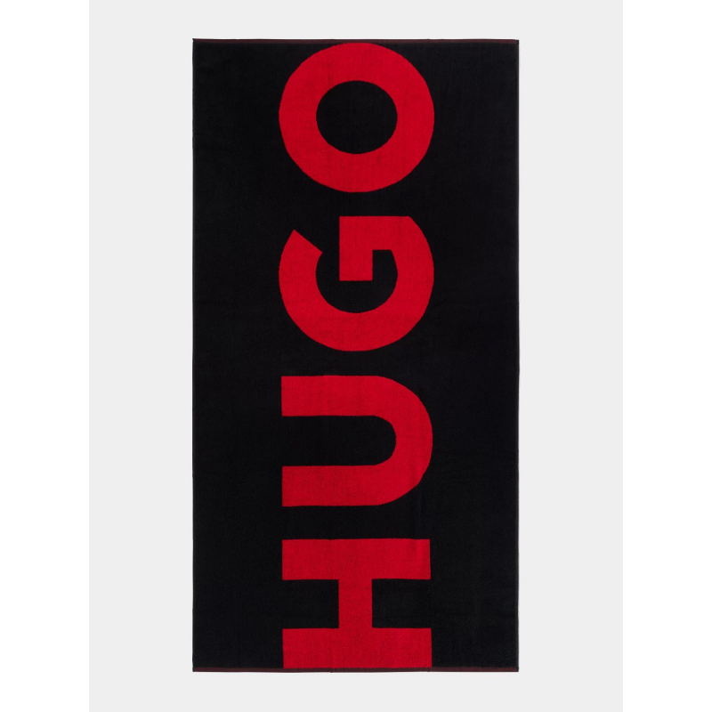 Serviette de bain large logo noir rouge - Hugo