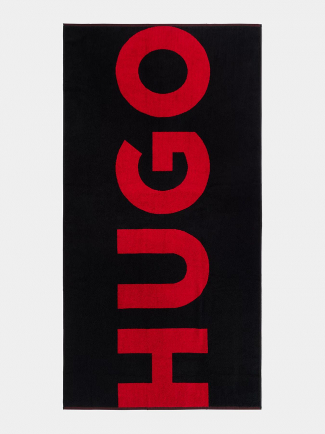 Serviette de bain large logo noir rouge - Hugo