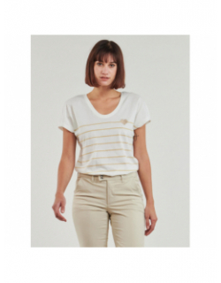 T-shirt rayé col v emily coeur blanc beige femme - Only