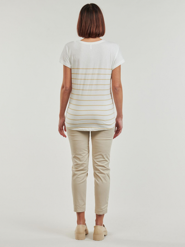 T-shirt rayé col v emily coeur blanc beige femme - Only