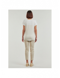 T-shirt rayé col v emily coeur blanc beige femme - Only
