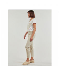T-shirt rayé col v emily coeur blanc beige femme - Only