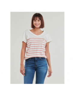 T-shirt rayé col v emily coeur blanc rouge femme - Only