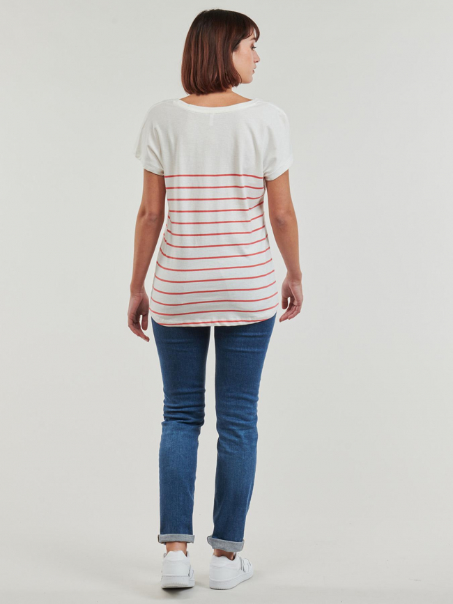 T-shirt rayé col v emily coeur blanc rouge femme - Only