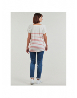 T-shirt rayé col v emily coeur blanc rouge femme - Only