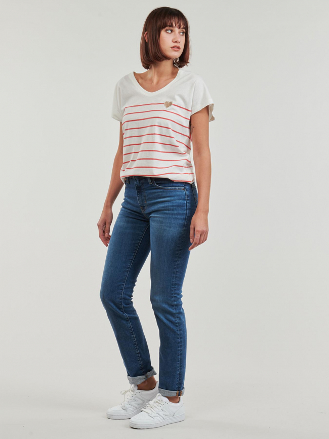 T-shirt rayé col v emily coeur blanc rouge femme - Only