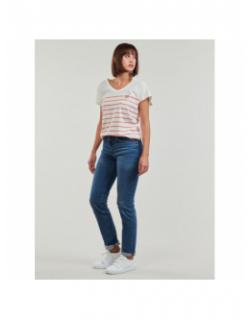 T-shirt rayé col v emily coeur blanc rouge femme - Only