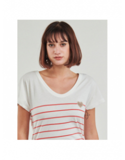 T-shirt rayé col v emily coeur blanc rouge femme - Only