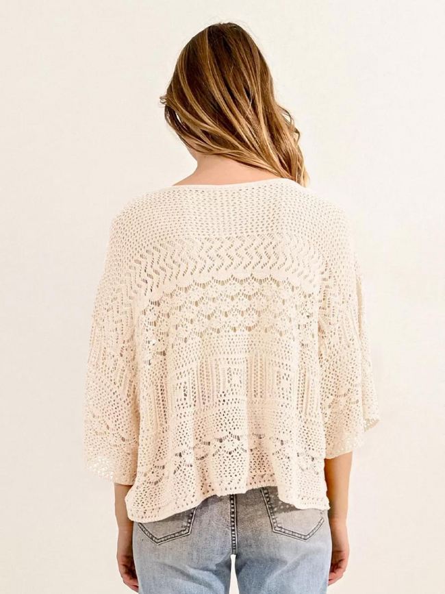 Pull à crochet manche courte beige femme - Molly Bracken