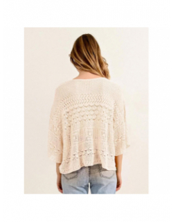 Pull à crochet manche courte beige femme - Molly Bracken