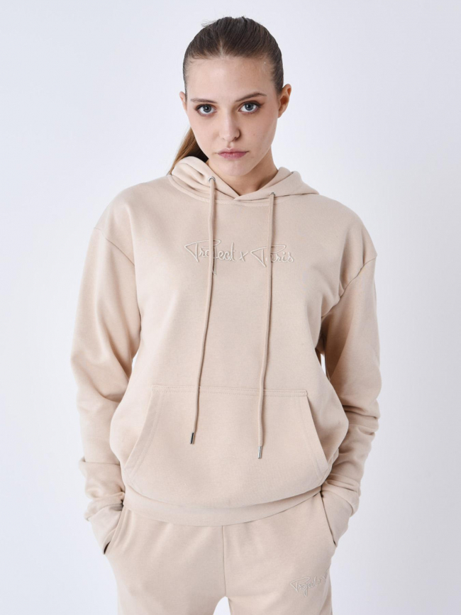 Sweat à capuche signature beige femme - Project X Paris