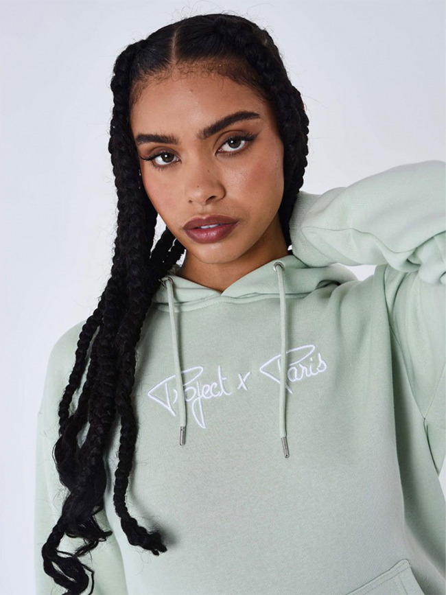 Sweat à capuche signature logo vert clair femme - Project X Paris