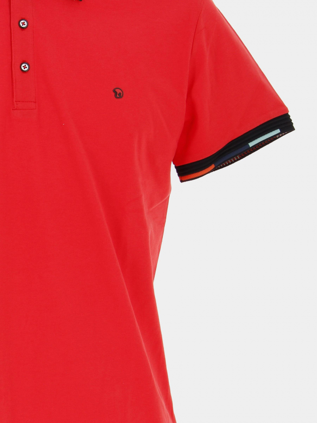 Polo uni geary col noir rouge homme - Benson & Cherry