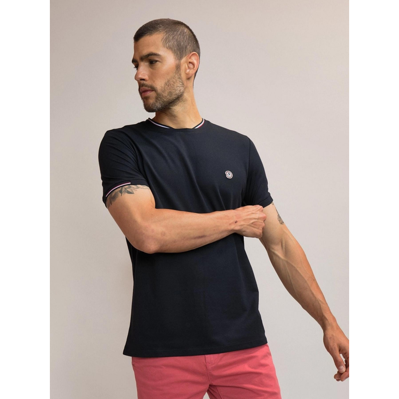 T-shirt col tricolore trouve bleu marine homme - Benson & Cherry