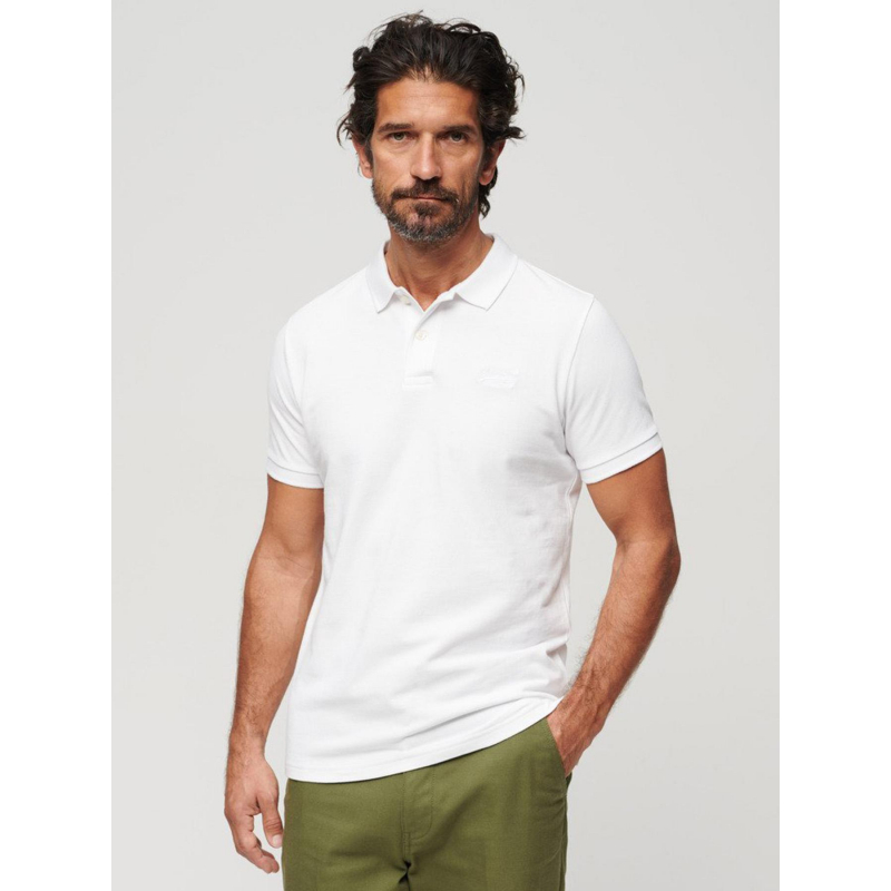 Polo uni pique optic blanc homme - Superdry