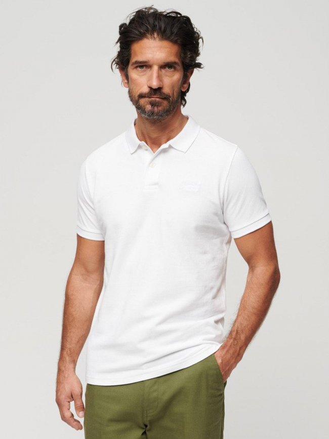 Polo uni pique optic blanc homme - Superdry