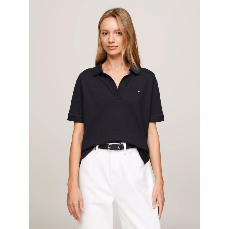 Polo open placket uni bleu marine femme - Tommy Hilfiger