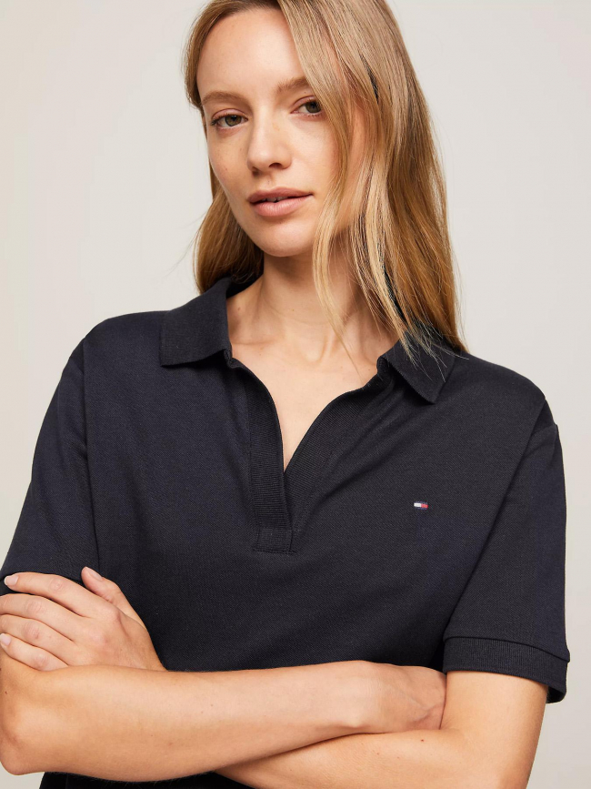 Polo open placket uni bleu marine femme - Tommy Hilfiger