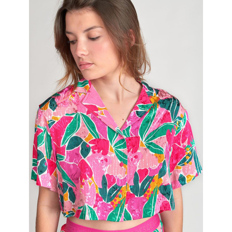 Chemise crop florale multicolore femme - Le Temps Des Cerises