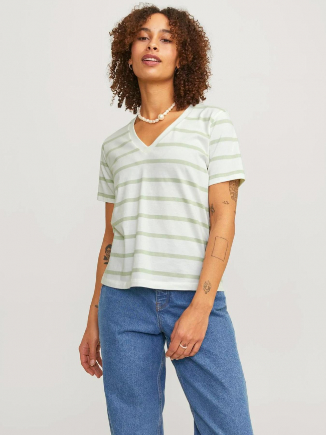 T-shirt annie à rayures blanc vert femme - JJXX