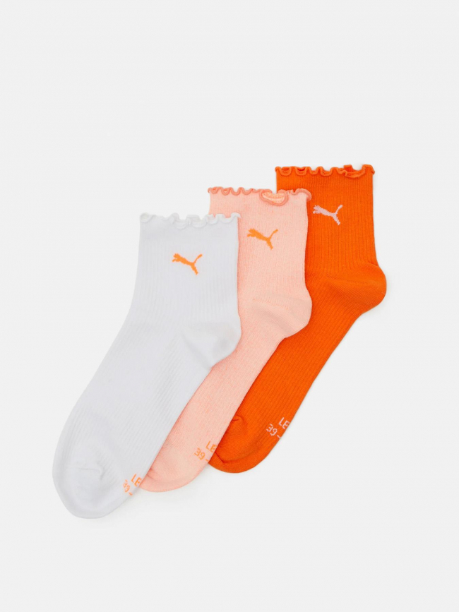 3 paires de chaussettes quarter ruffle orange femme - Puma