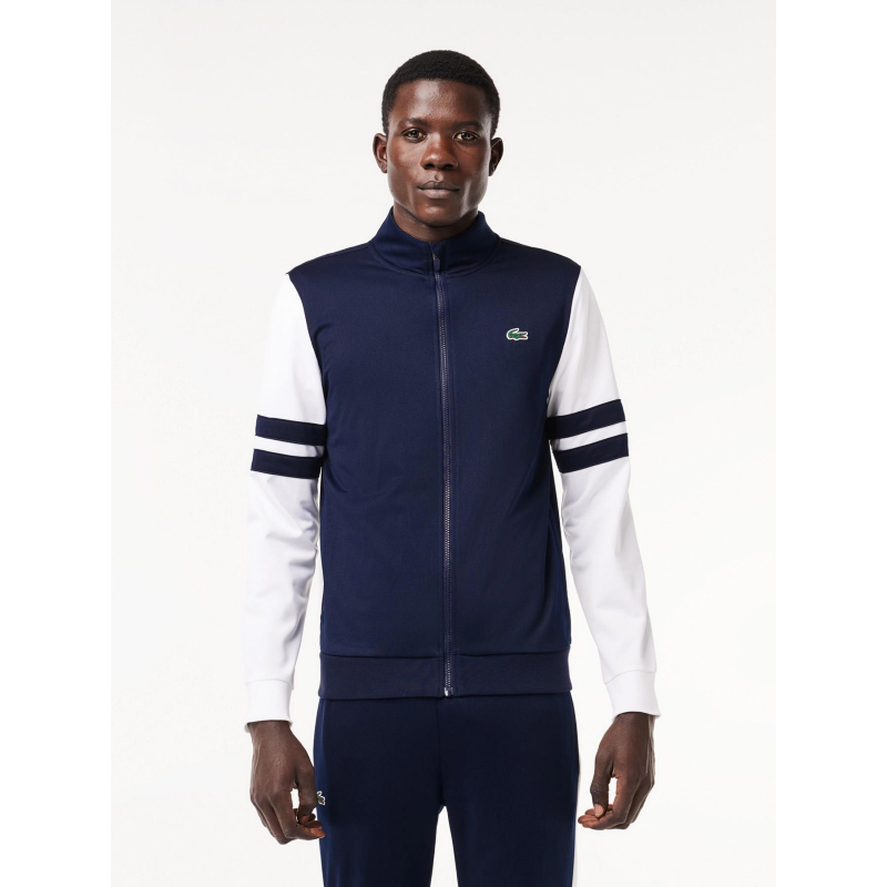 Sweat zippé bicolore bleu marine blanc homme - Lacoste