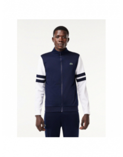 Sweat zippé bicolore bleu marine blanc homme - Lacoste