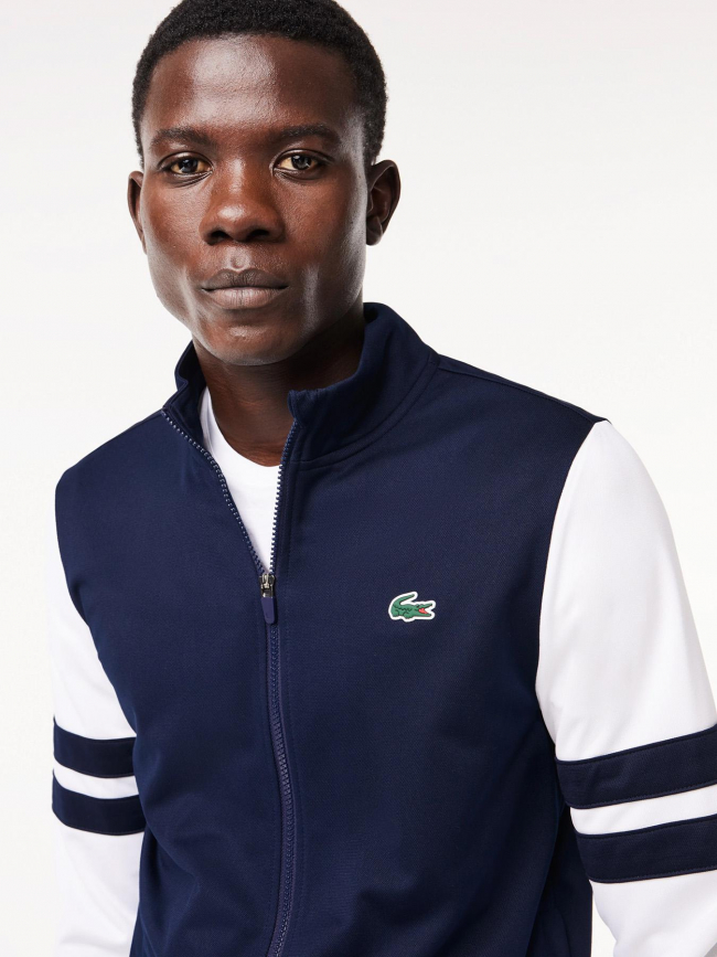 Sweat zippé bicolore bleu marine blanc homme - Lacoste