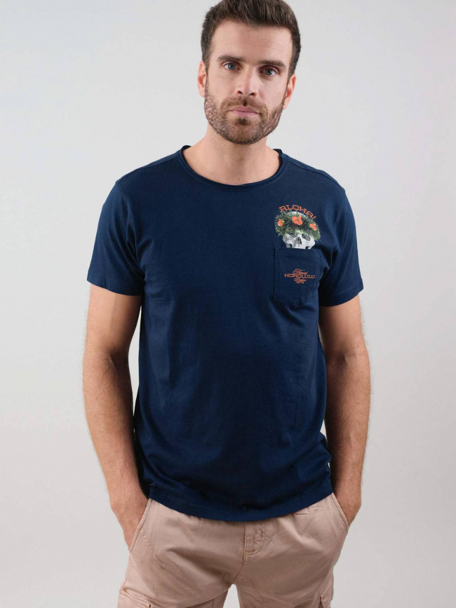 T-shirt poche imprimé mahina bleu marine homme - Deeluxe