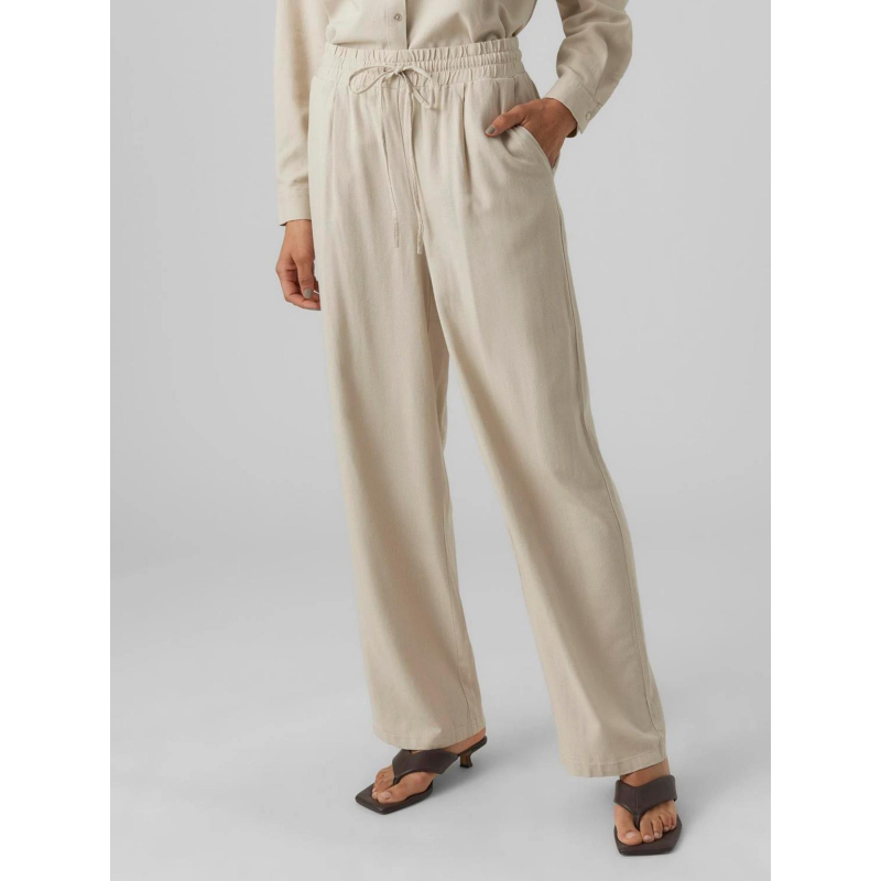 Pantalon en lin large milo beige femme - Vero Moda