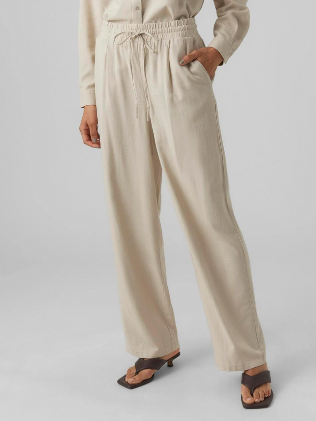 Pantalon en lin large milo beige femme - Vero Moda