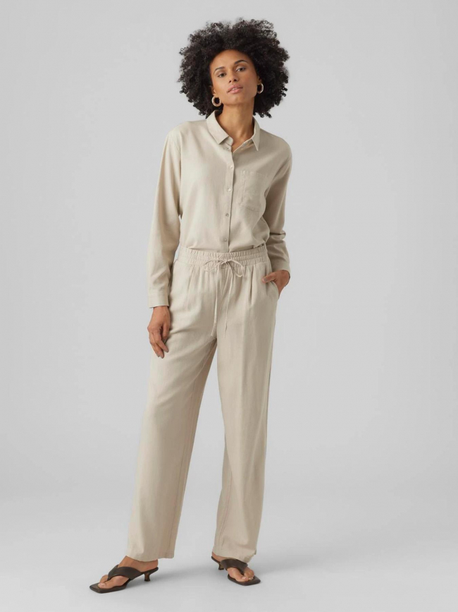 Pantalon en lin large milo beige femme - Vero Moda