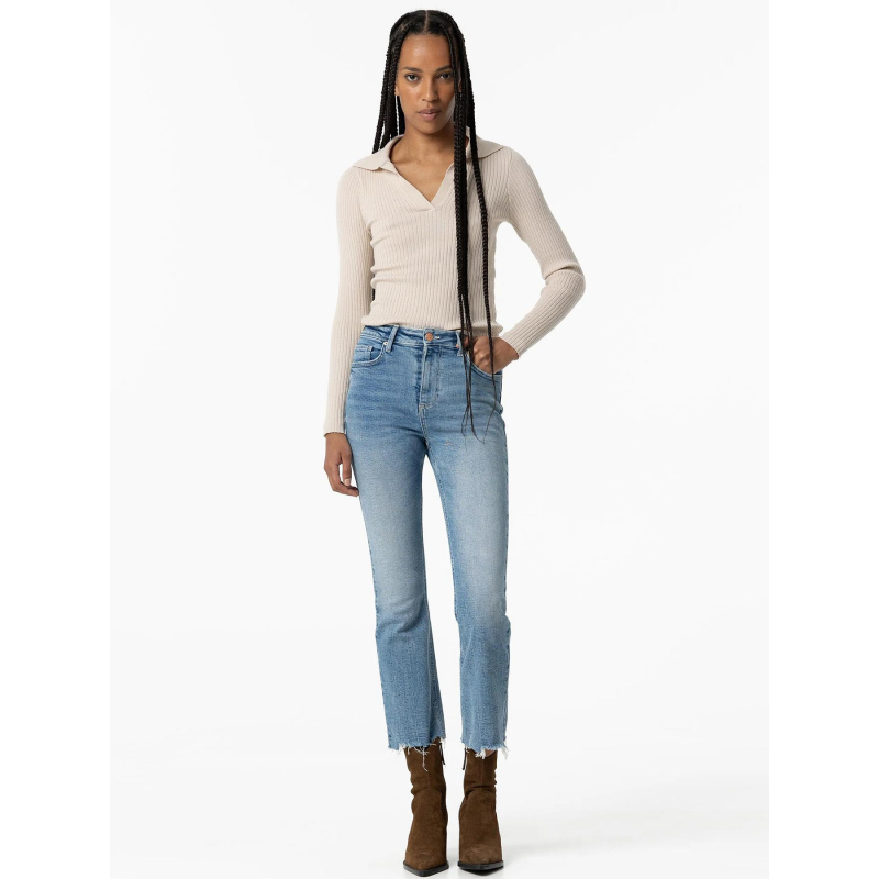 Jean flare taille haute crop megan bleu femme - Tiffosi