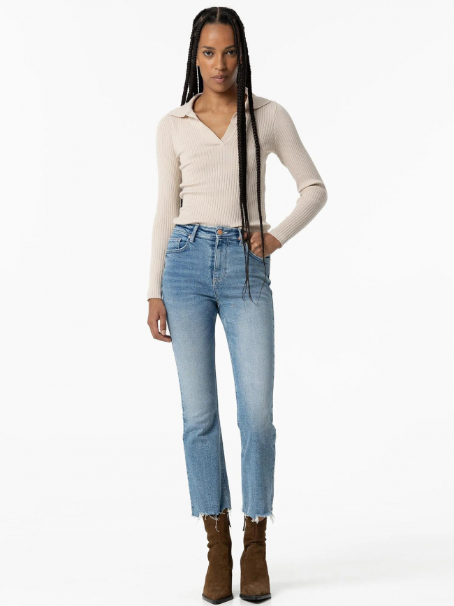 Jean flare taille haute crop megan bleu femme - Tiffosi