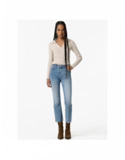 Jean flare taille haute crop megan bleu femme - Tiffosi